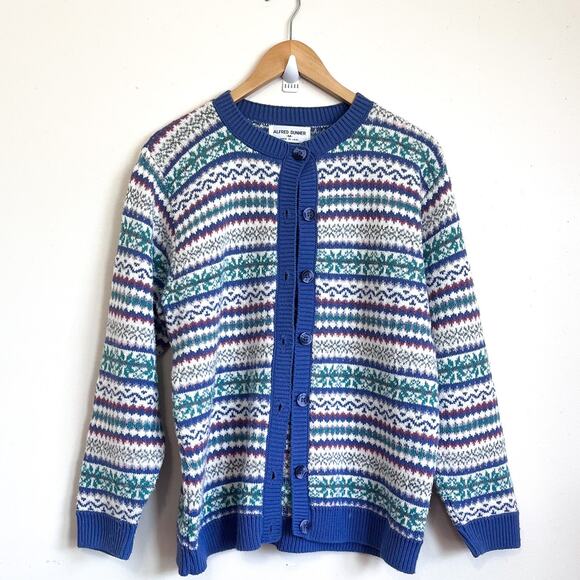 Vintage Alfred Dunner Fair Isle Nordic Womens Cardi Sweater Size M Cabin Ski USA - Picture 1 of 7